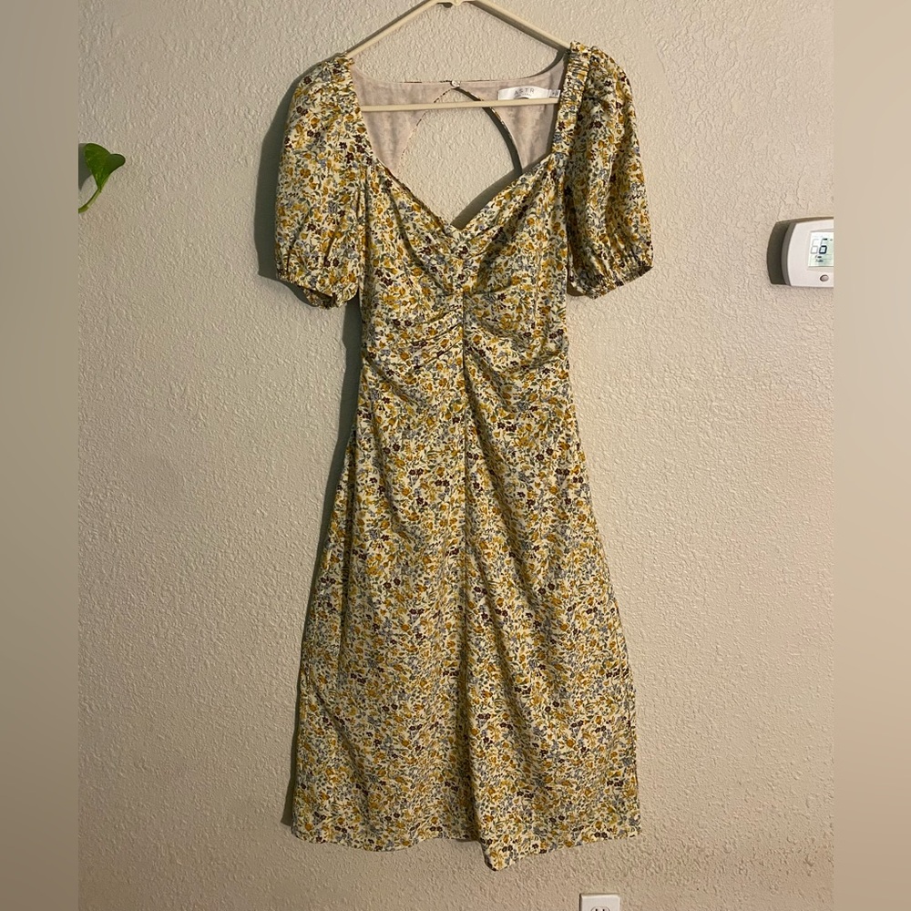 Astr Yellow and Black Ruched Tie Front Sundress